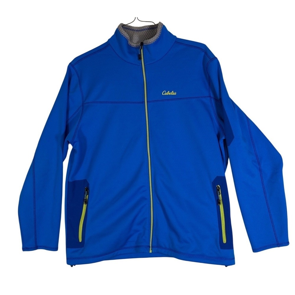 Cabelas Mens XL Blue Full Zip Grid Fleece Performance Jacket M09JK170 Hiking
